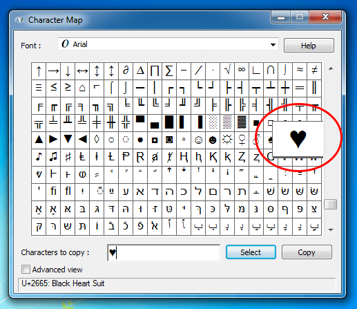 Windows Character Map Heart Symbol